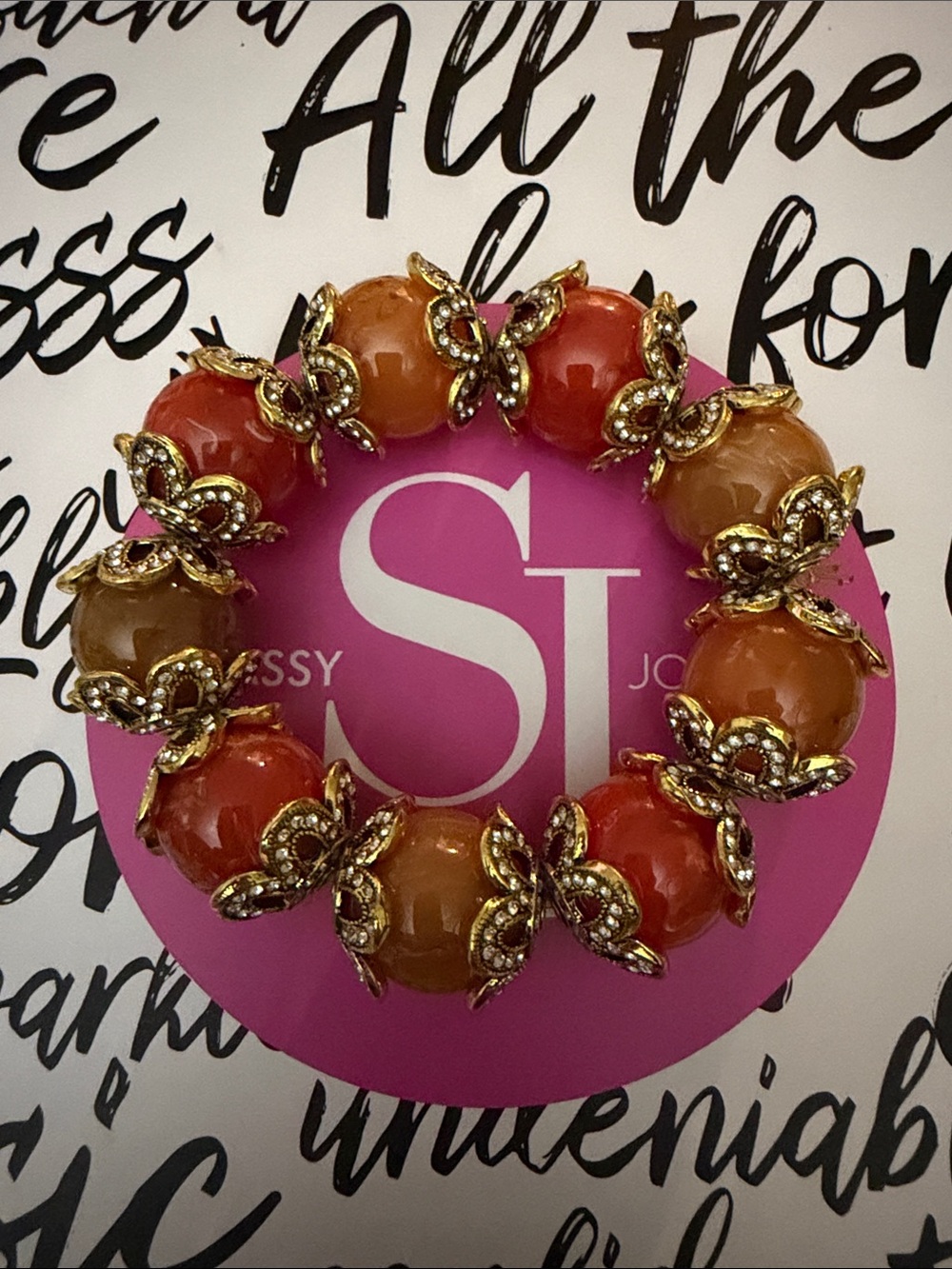 Sassy Jones Dina Bedrock Orange Ombre Beaded Stretch Bracelet
